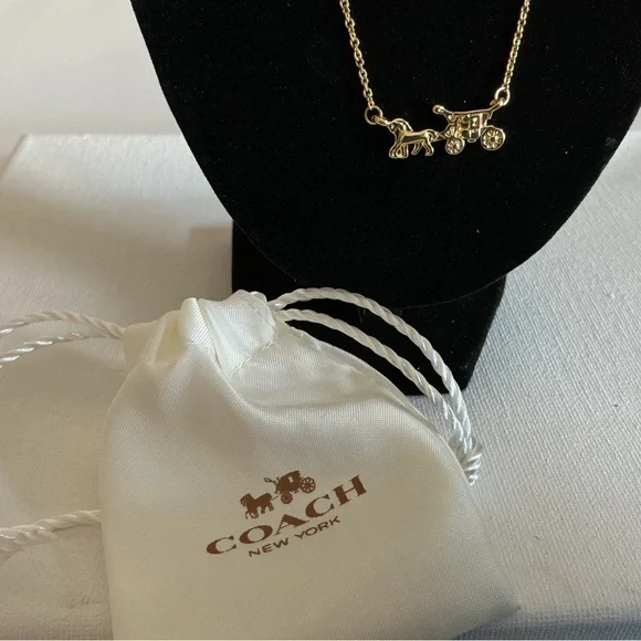 Coach Gold Tone Horse & Carriage Necklace w/ Dust Bag - Picture 3 of 7